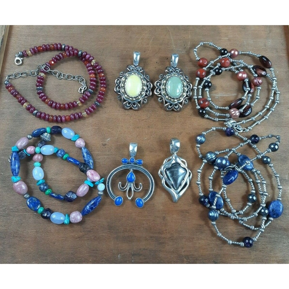 Carolyn Pollack Relios Sterling 8 Piece Lot 4 Necklaces 4 Enhancers Multi Stone